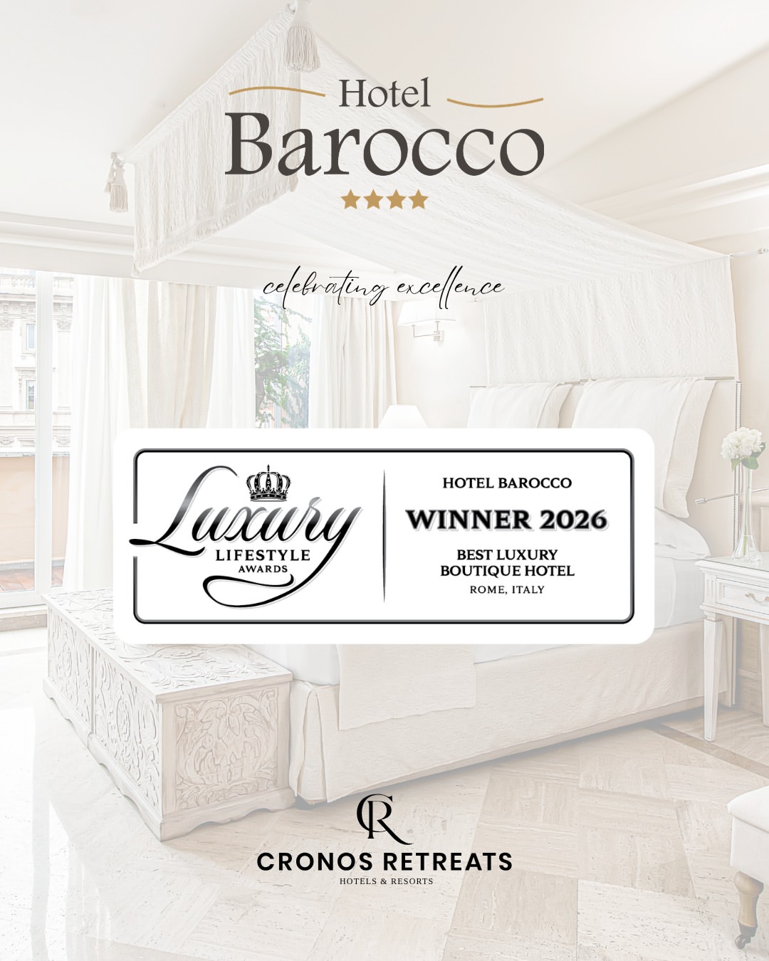 Rome just chose her favourite address, the one facing Bernini's Triton.
Hotel Barocco has been named