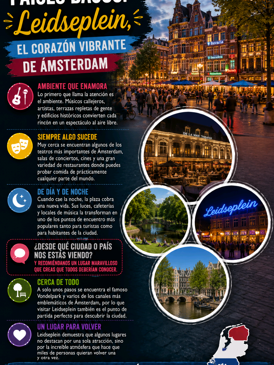 Países Bajos: Leidseplein, el corazón vibrante de Ámsterdam
#PaisesBajos #Amsterdam #Leidseplein #Vi
