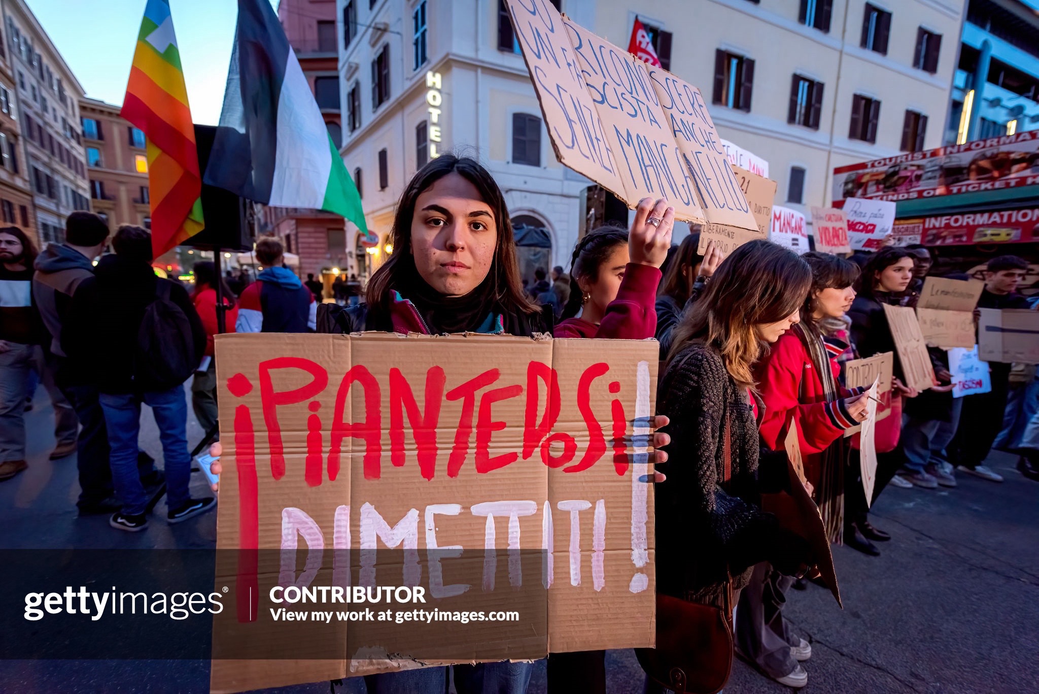 #
ROME, ITALY - FEBRUARY 25: Students protest against police violence and Italian Interior Minister 