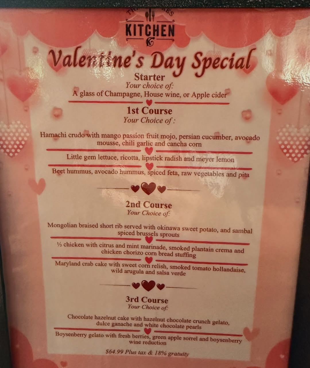Valentine’s Day Dinner at 30 Acres Kitchen (Knott’s Hotel)

Saturday, February 14 (4-8pm) - $64.99 p