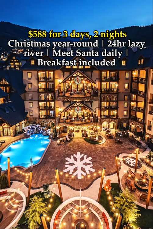 Christmas every single day – snow falls in the lobby, lights twinkle everywhere, and Santa reads sto