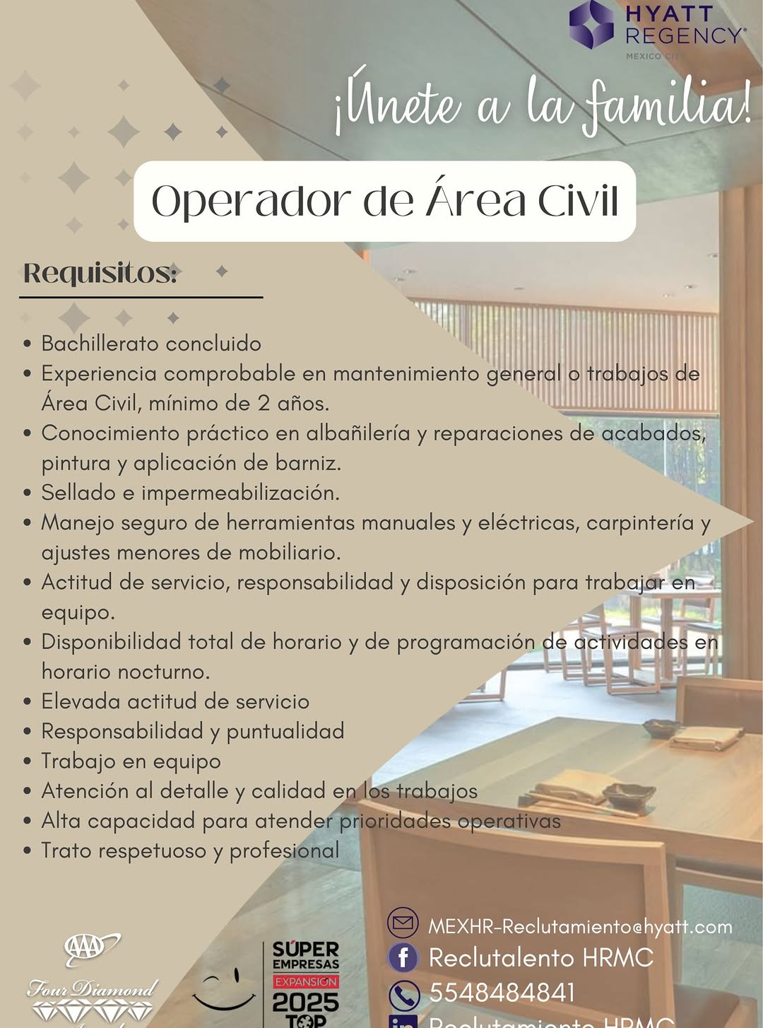 ¡Estamos buscando tu talento!

🏨 Únete a la familia Hyatt Regency Mexico City

Tenemos oportunidade