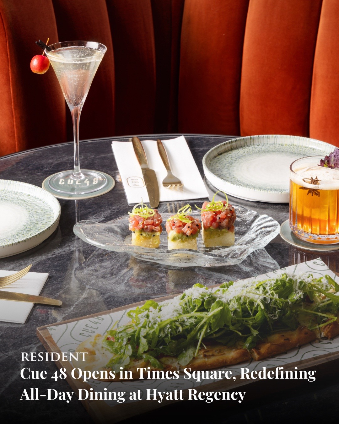 Times Square has a new all-day dining address worth knowing. CUE 48, now open at the Hyatt Regency T