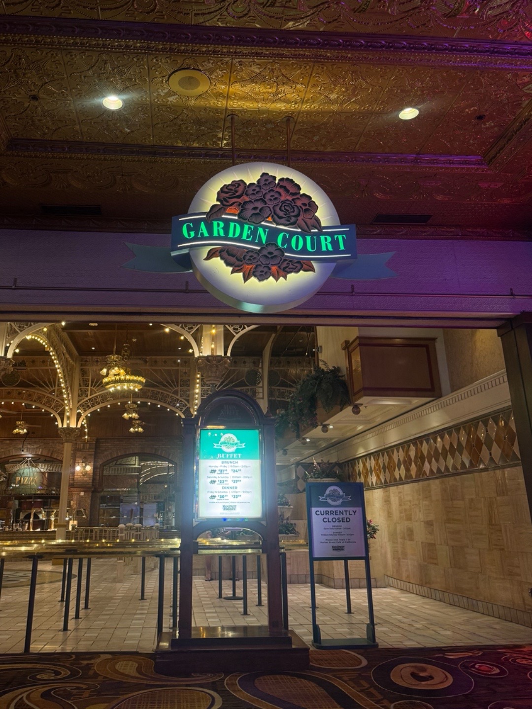 The Garden Court Buffet is located inside the Main Street Station Casino Brewery Hotel in downtown L